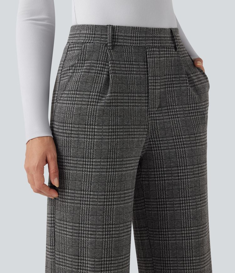 Halara Flex™ High Waisted Straight Leg Houndstooth Plaid Work Pants with Pockets