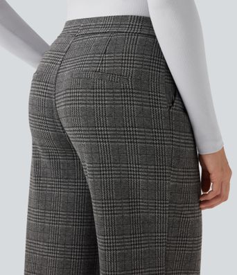 Halara Flex™ High Waisted Straight Leg Houndstooth Plaid Work Pants with Pockets