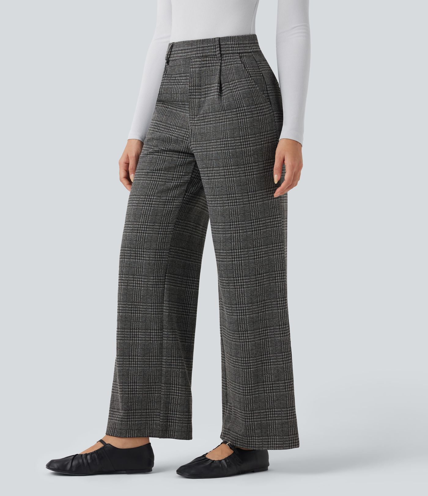 Halara Flex™ High Waisted Straight Leg Houndstooth Plaid Work Pants with Pockets