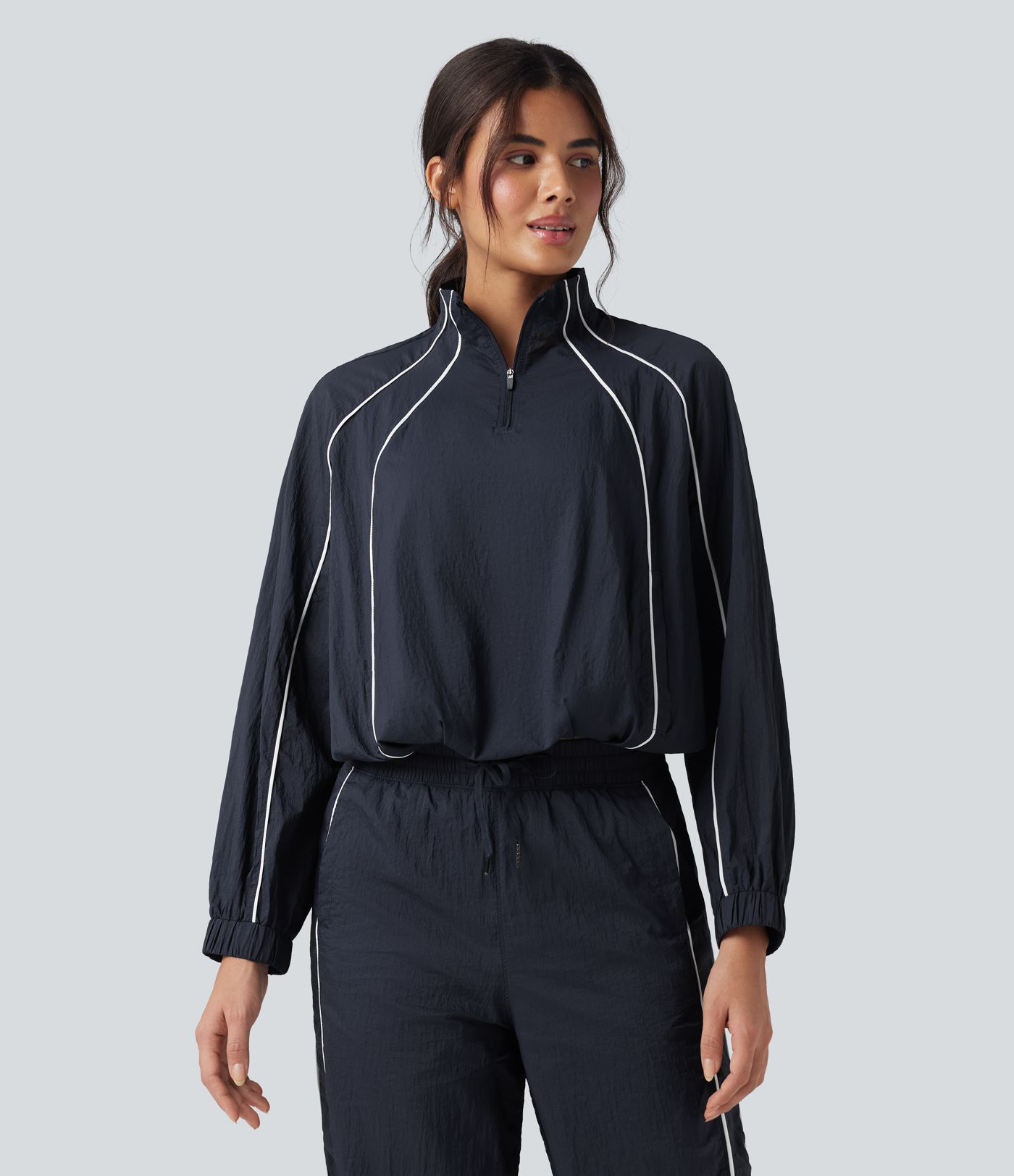 Lightweight Durable Water Repellent Color Block Half Zipper Oversized Hiking Jacket