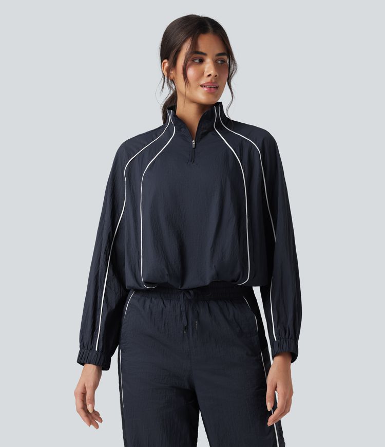 Lightweight Durable Water Repellent Color Block Half Zipper Oversized Hiking Jacket