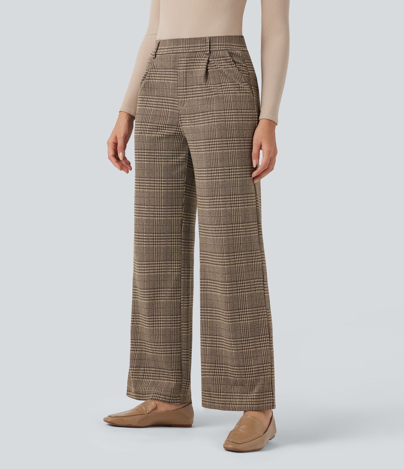 Halara Flex™ High Waisted Straight Leg Houndstooth Plaid Work Pants with Pockets