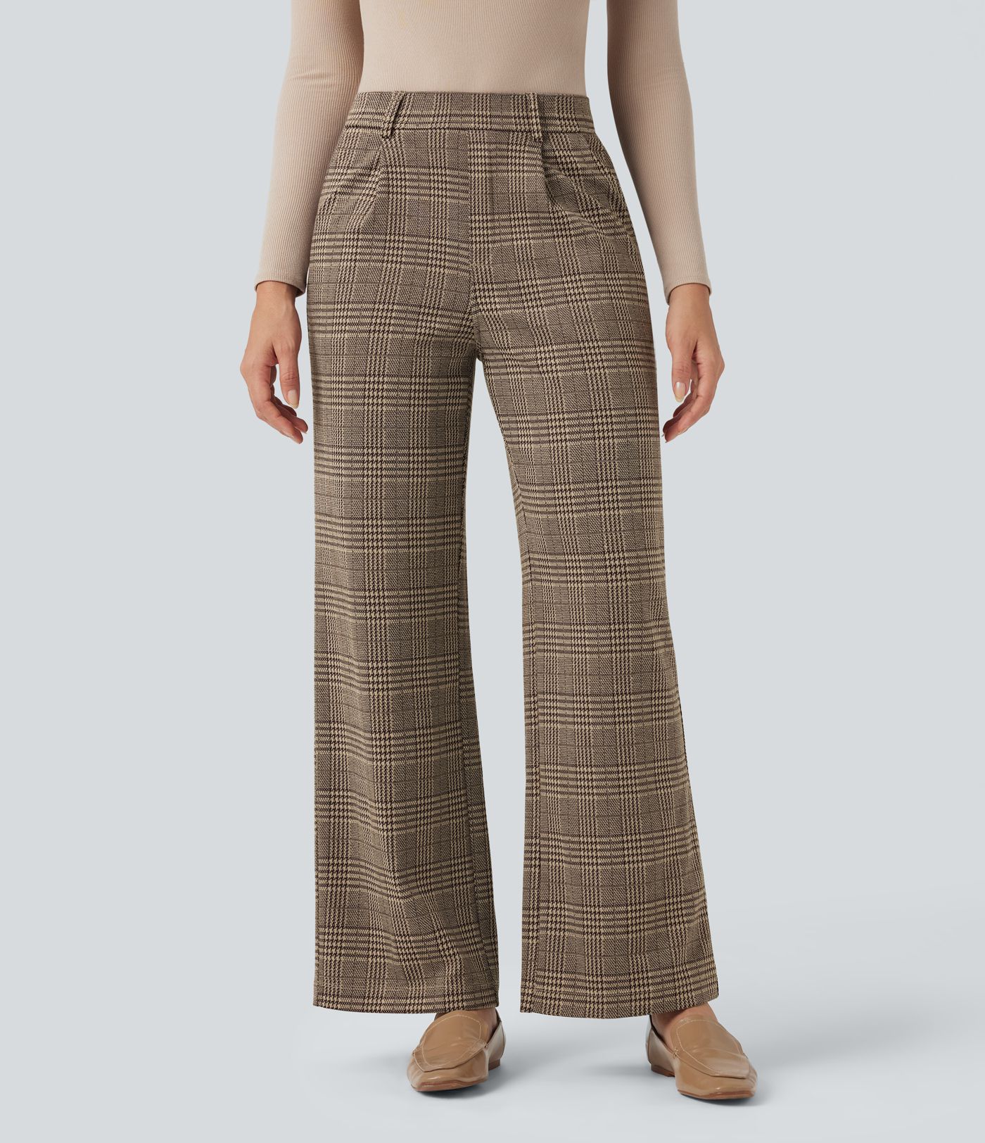 Halara Flex™ High Waisted Straight Leg Houndstooth Plaid Work Pants with Pockets