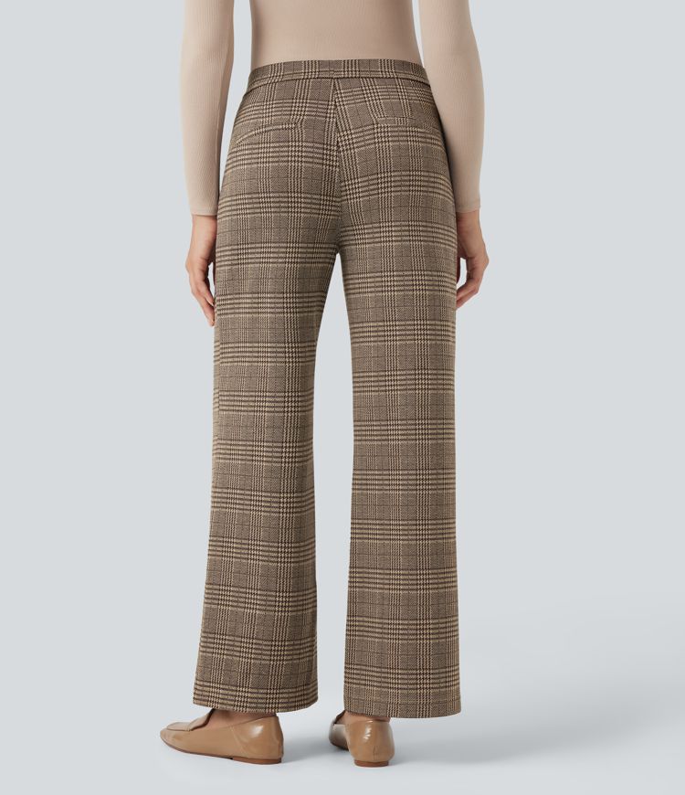 Halara Flex™ High Waisted Straight Leg Houndstooth Plaid Work Trousers with Pockets