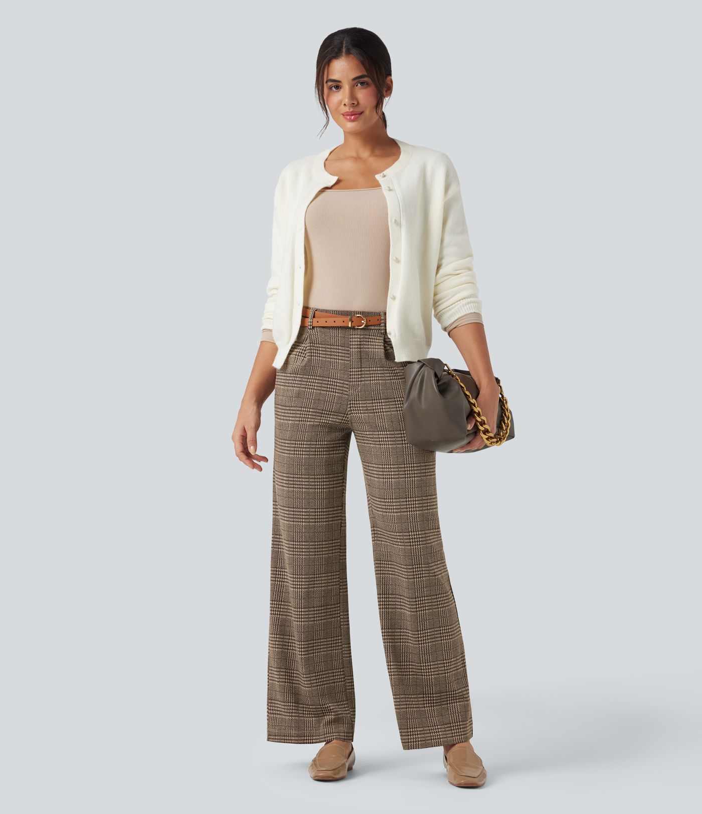 Halara Flex™ High Waisted Straight Leg Houndstooth Plaid Work Pants with Pockets