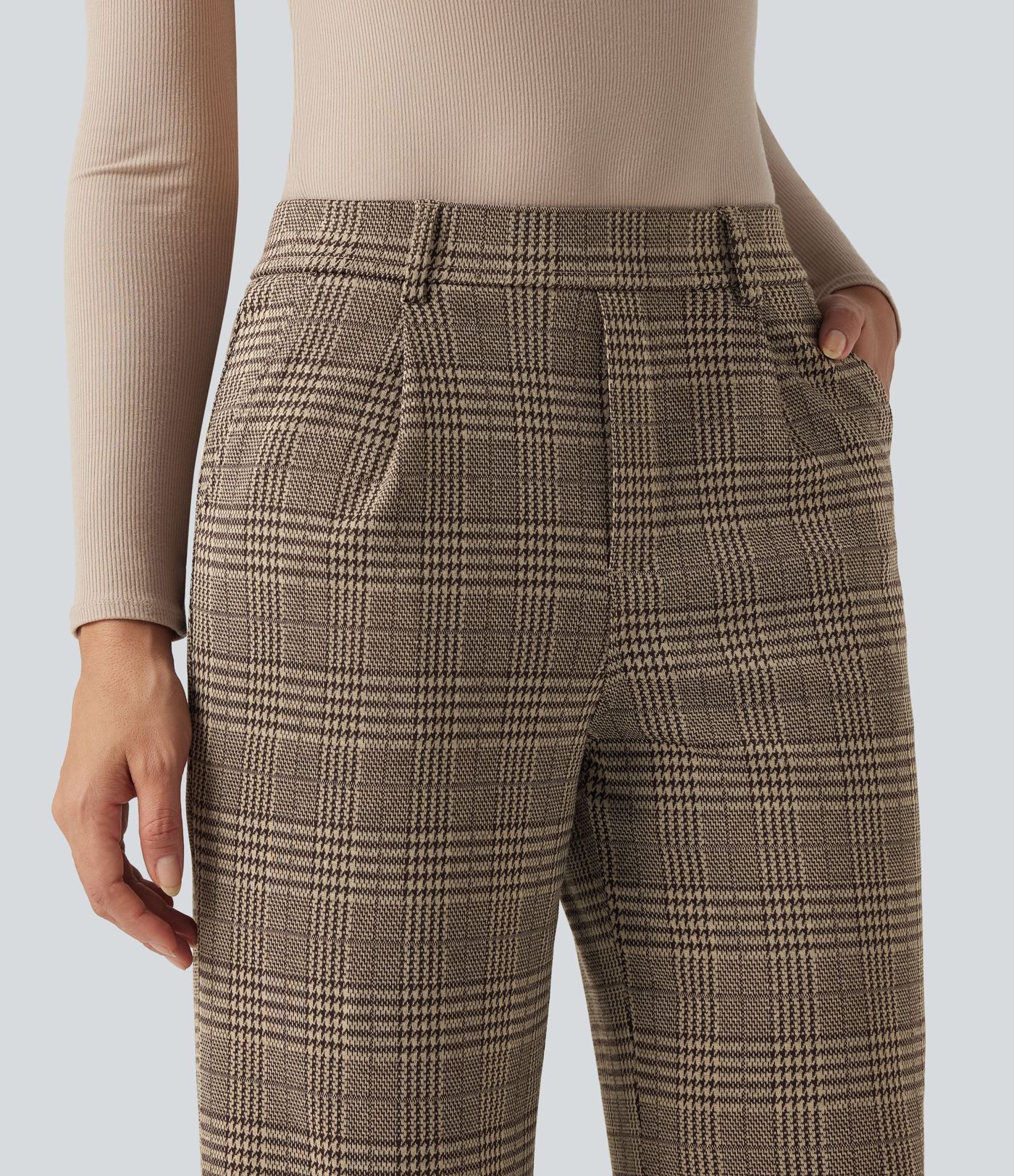 Halara Flex™ High Waisted Straight Leg Houndstooth Plaid Work Pants with Pockets