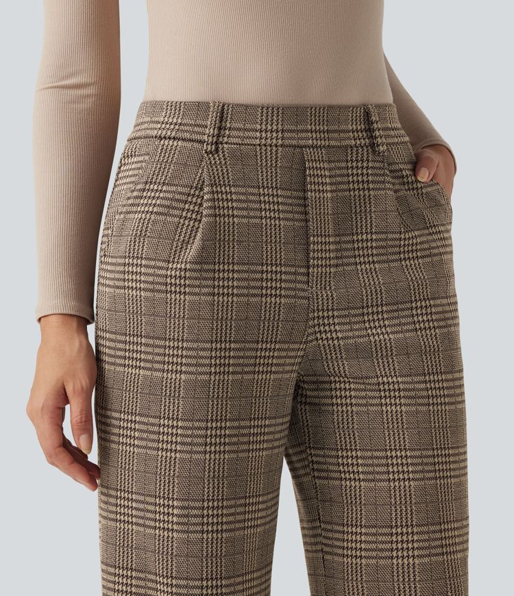 Pantalon tailleur droit Halara Flex™ taille haute pied-de-poule à carreaux avec poches