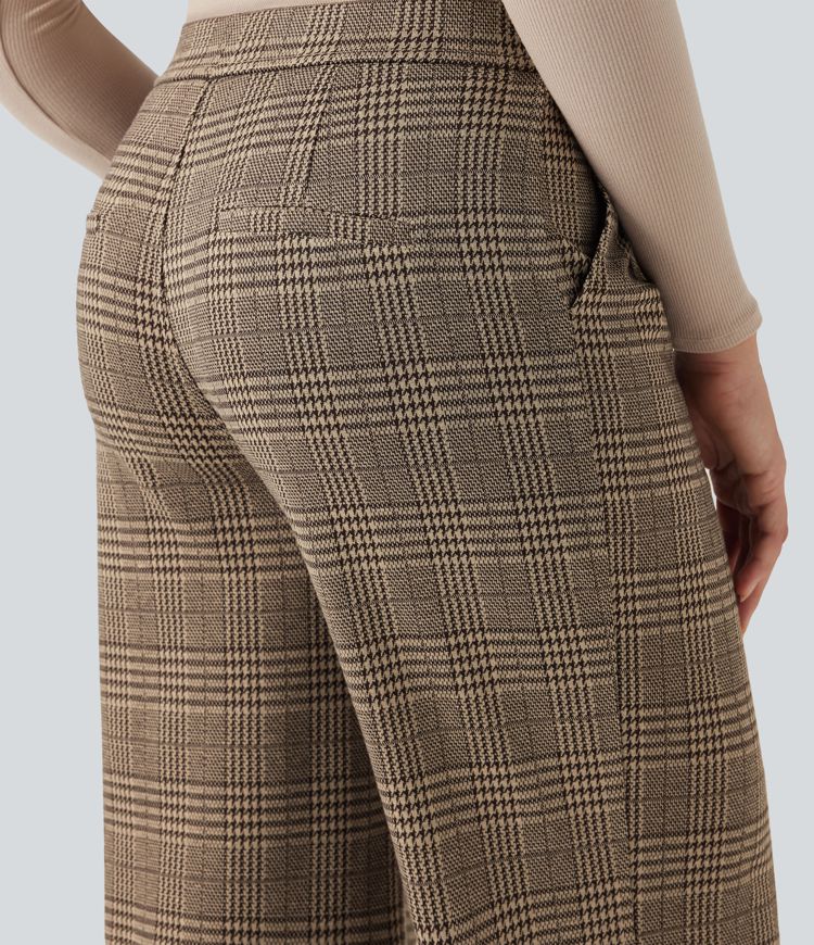 Halara Flex™ High Waisted Straight Leg Houndstooth Plaid Work Pants with Pockets