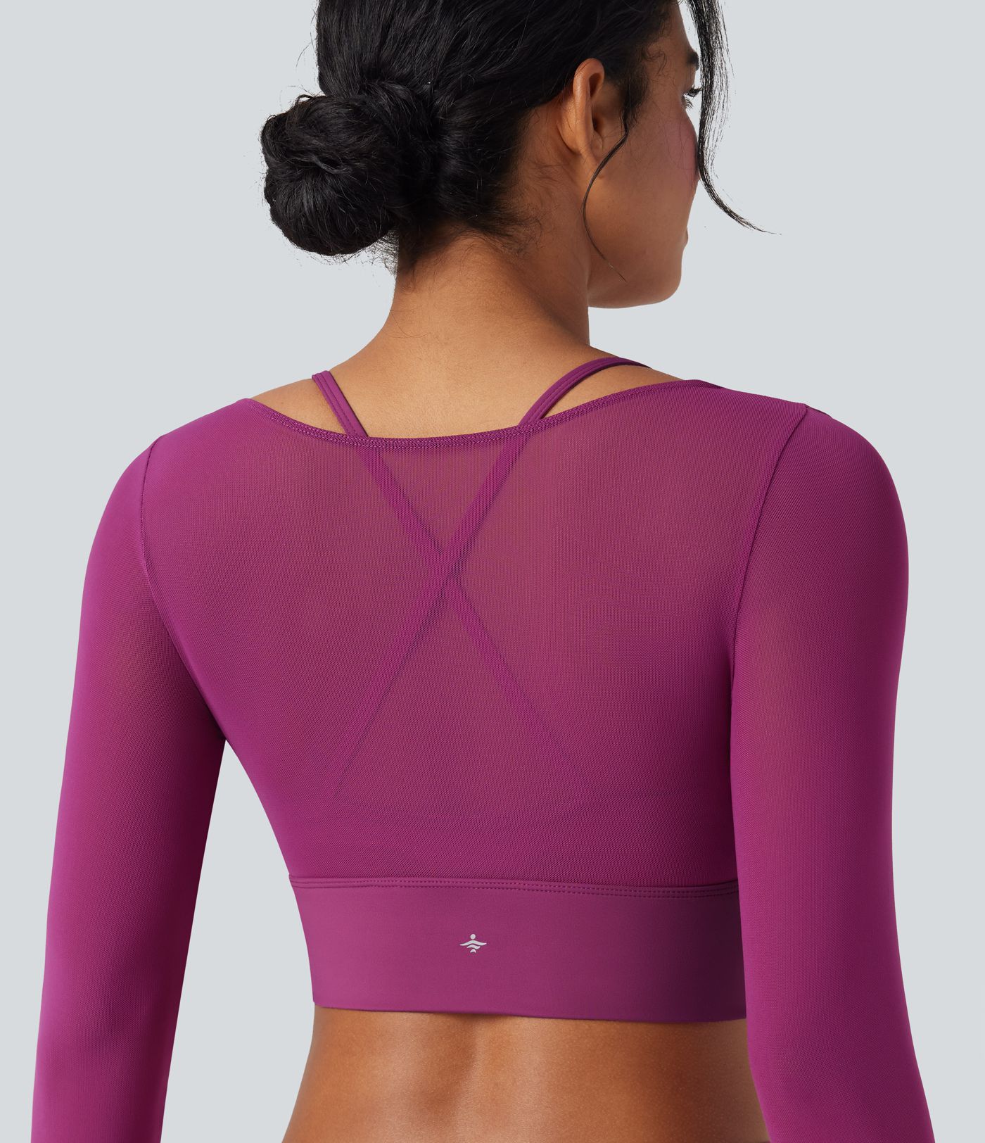 Softlyzero™ Plush - Kurzes 2-in-1 Yoga-Sport-Top mit langen Ärmeln, Daumenlöchern und kontrastierendem Mesh