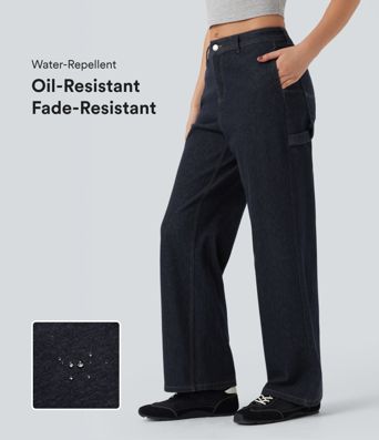 Halara Flex™ Water-Repellent Oil-Resistant Mid Rise Straight Leg Casual Jeans with Pockets