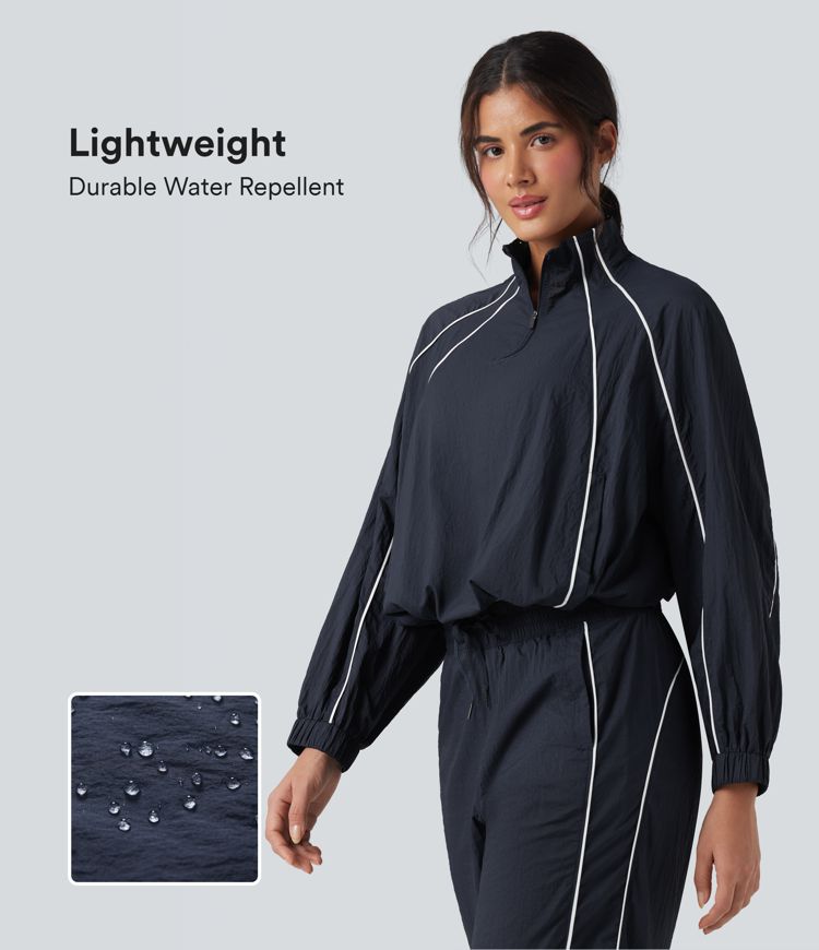 Lightweight Durable Water Repellent Color Block Half Zipper Oversized Hiking Jacket