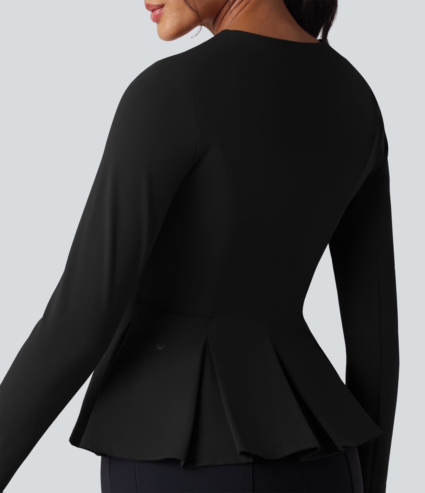 DayStretch Round Neck Zip Fly Work Peplum Jacket