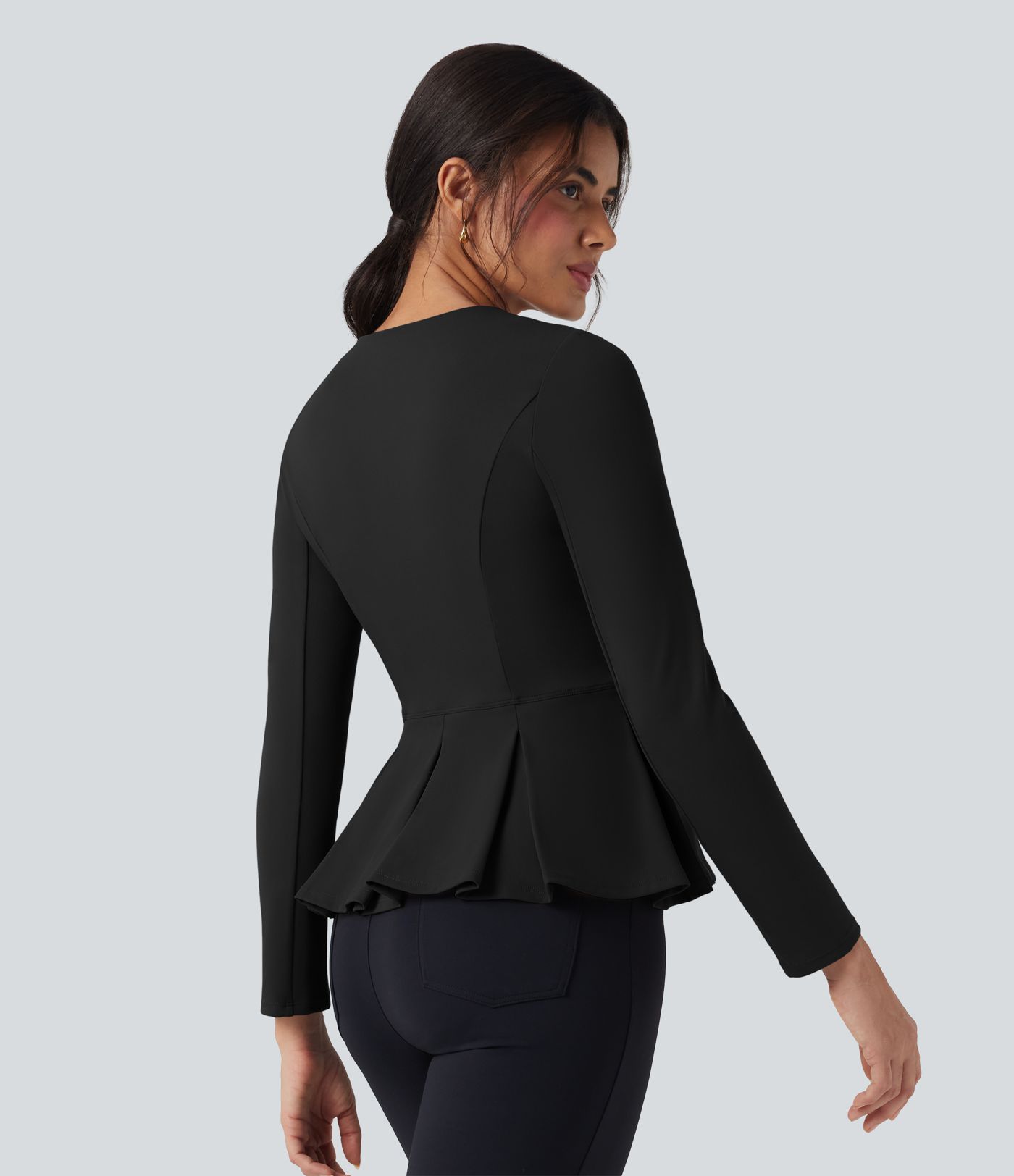 DayStretch Round Neck Zip Fly Work Peplum Jacket