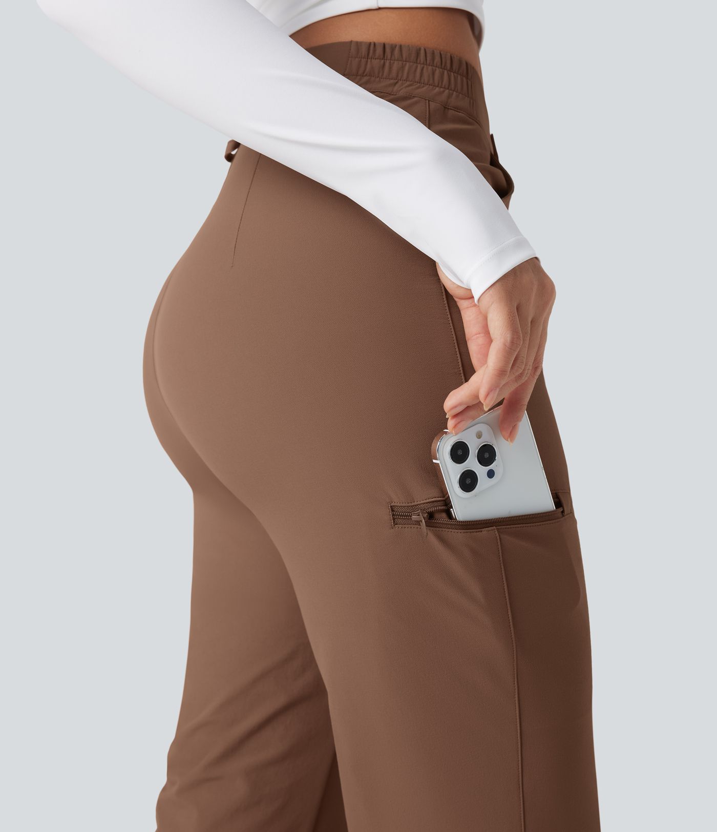 Durable Water Repellent Mid Rise Straight Leg Hiking Trousers with Pockets