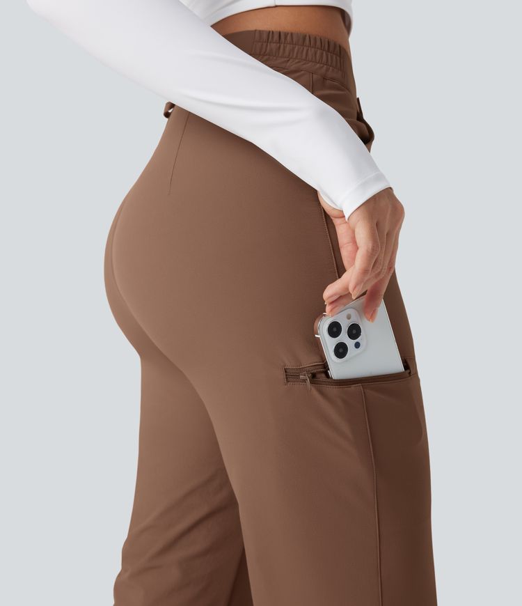 Durable Water Repellent Mid Rise Straight Leg Hiking Trousers with Pockets