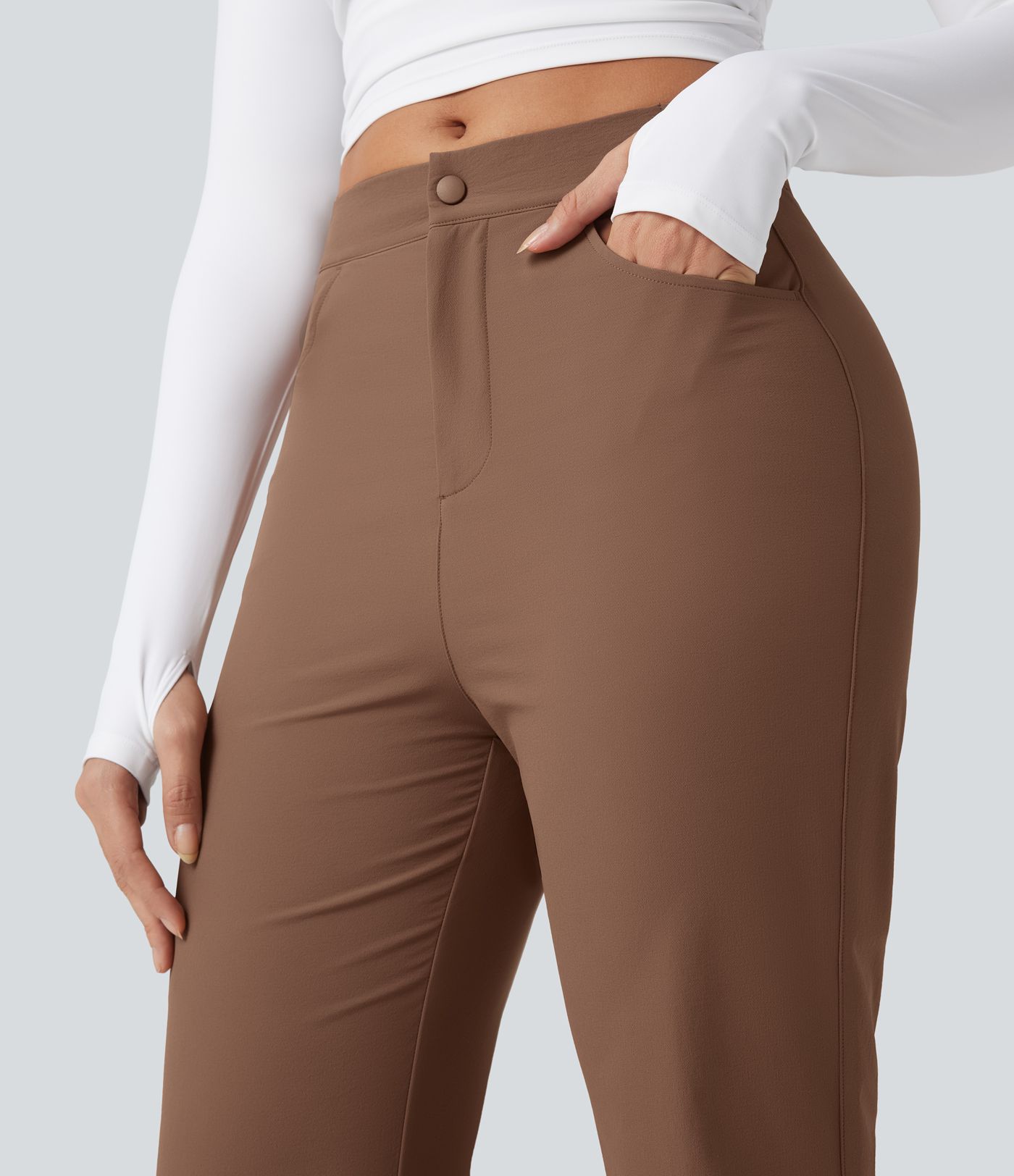 Durable Water Repellent Mid Rise Straight Leg Hiking Trousers with Pockets