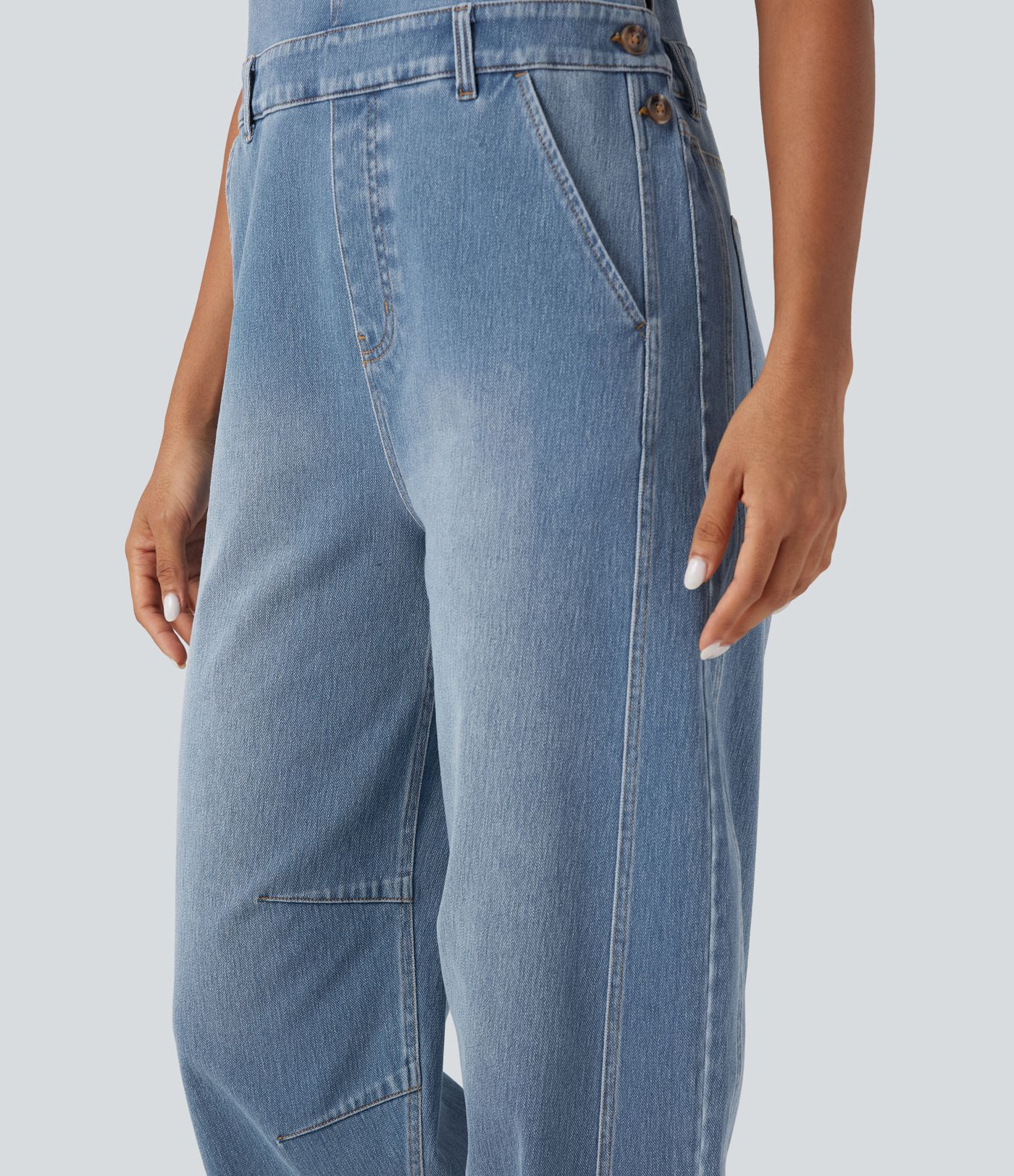 Halara Flex™ Denim Casual 7/8 Barrel Overalls with Pockets