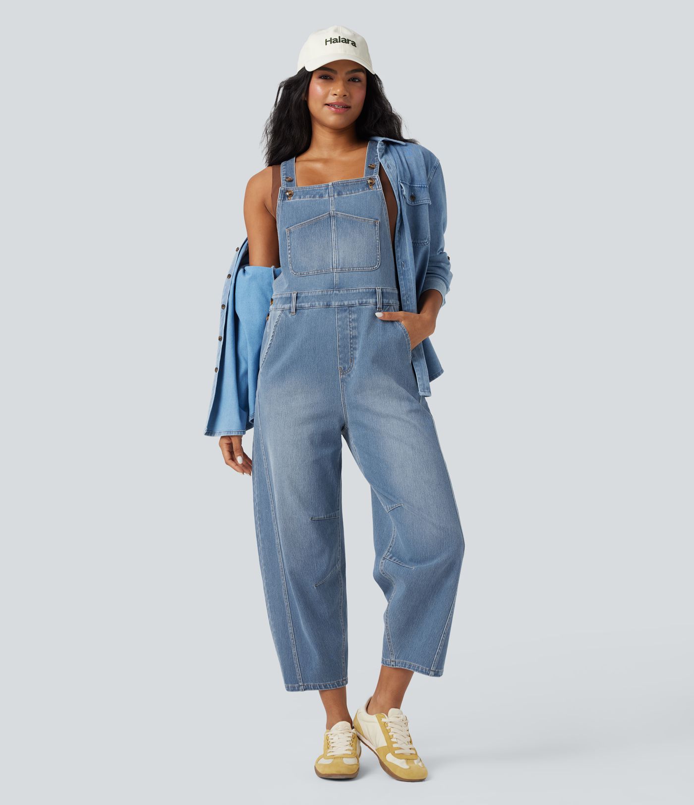 Halara Flex™ Denim Casual 7/8 Barrel Overalls with Pockets