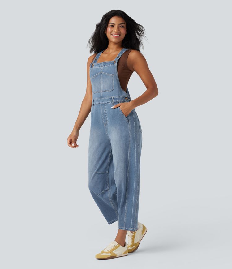 Halara Flex™ Denim Casual 7/8 Barrel Overalls with Pockets