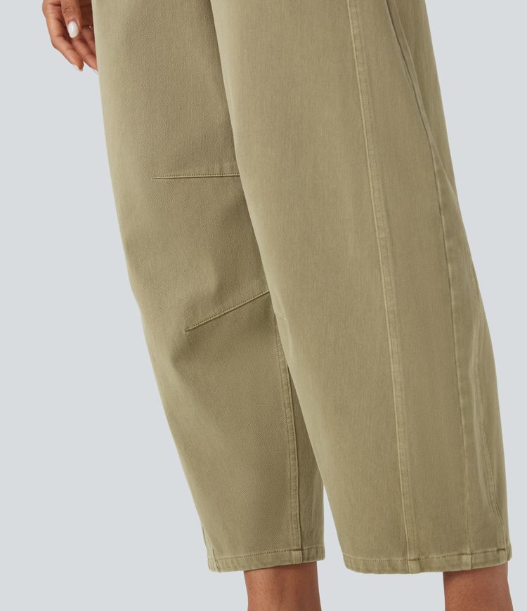 Halara Flex™ Lässige Denim-Latzhose mit 7/8-Länge, Tonnenbein und Taschen​