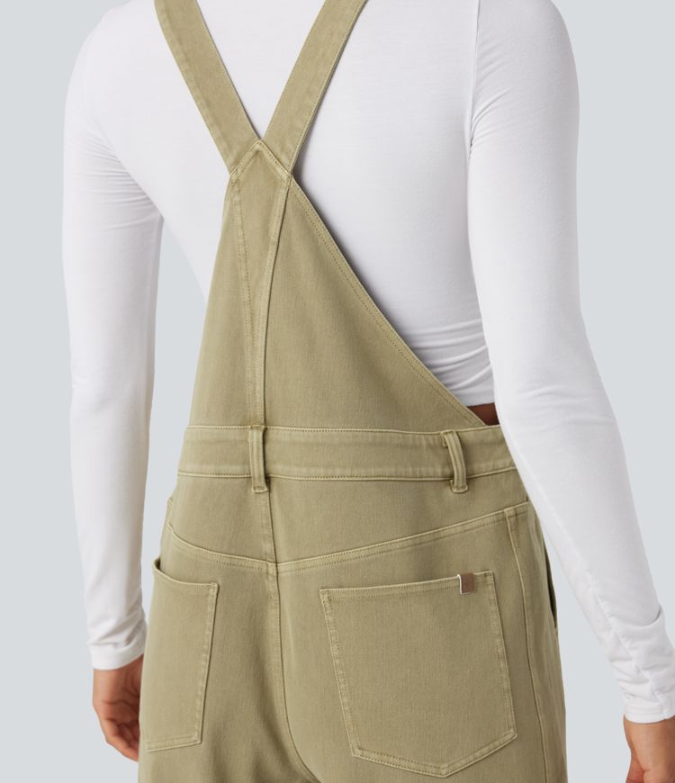 Halara Flex™ Lässige Denim-Latzhose mit 7/8-Länge, Tonnenbein und Taschen​