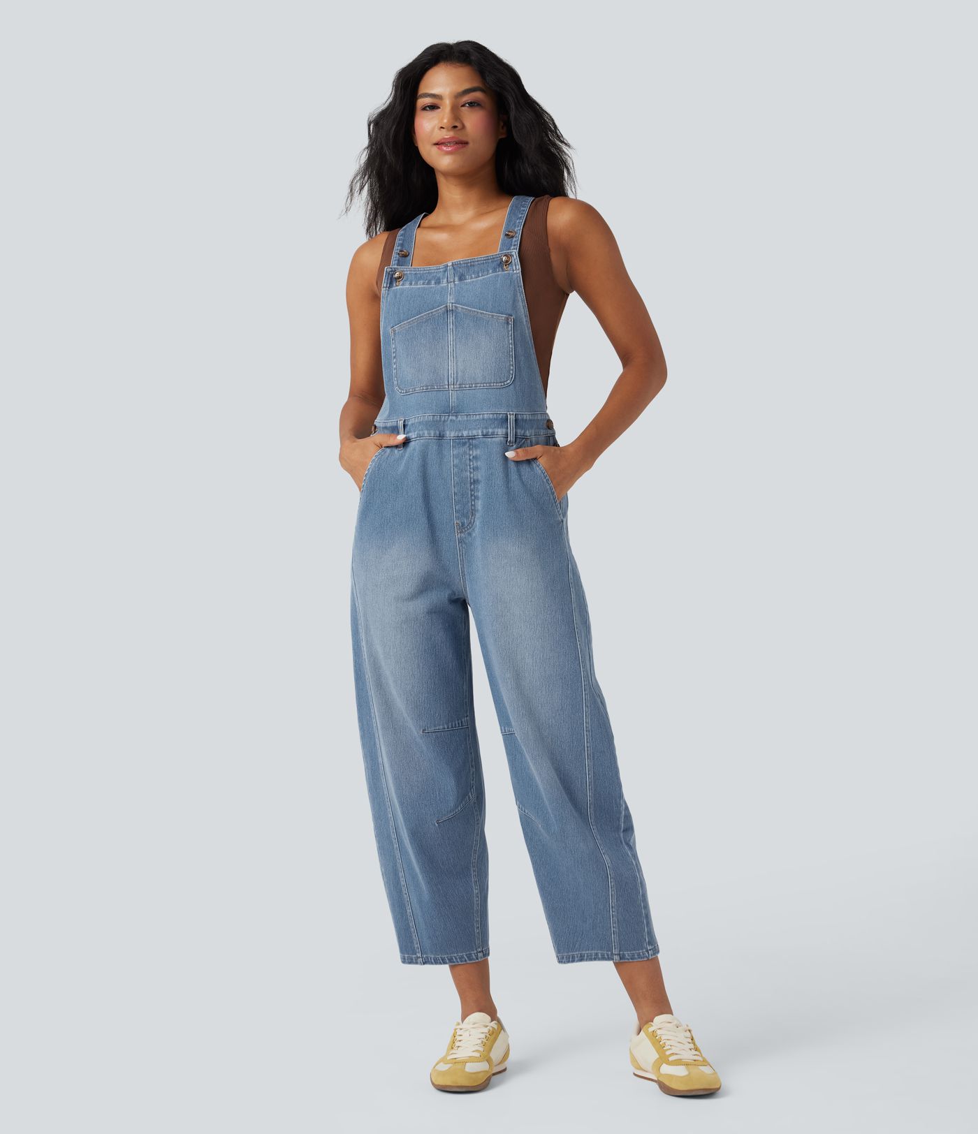 Halara Flex™ Denim Casual 7/8 Barrel Overalls with Pockets