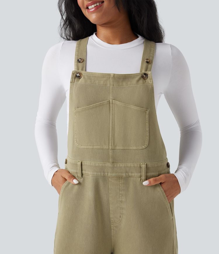 Halara Flex™ Lässige Denim-Latzhose mit 7/8-Länge, Tonnenbein und Taschen​