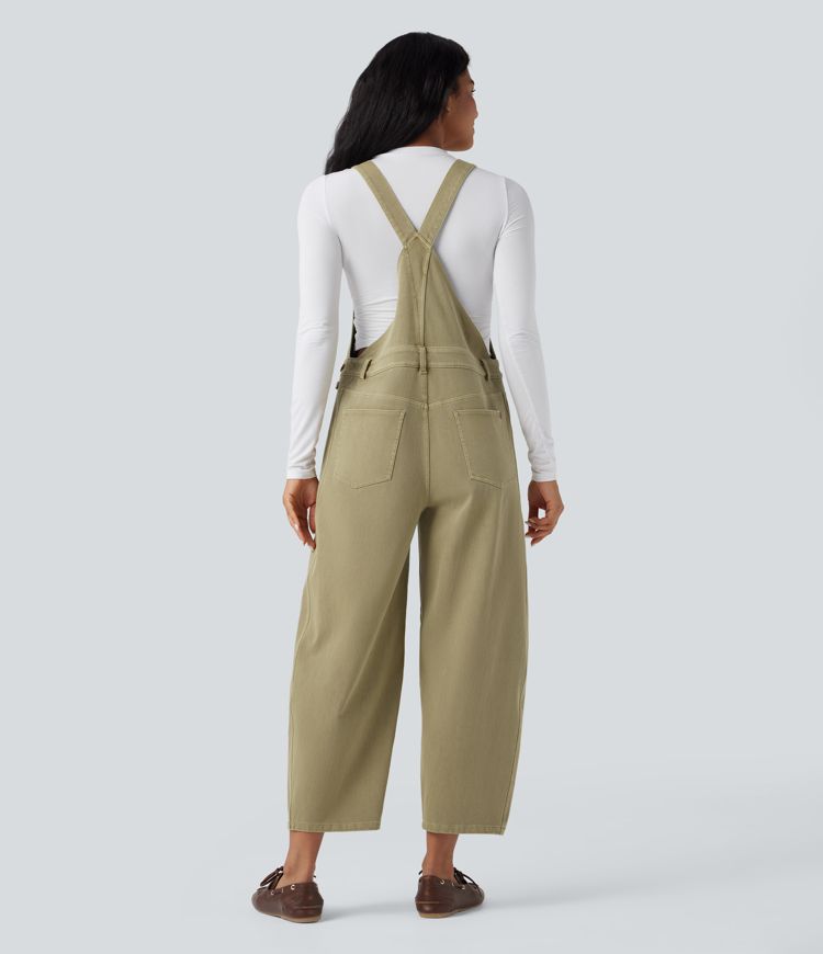 Halara Flex™ Lässige Denim-Latzhose mit 7/8-Länge, Tonnenbein und Taschen​