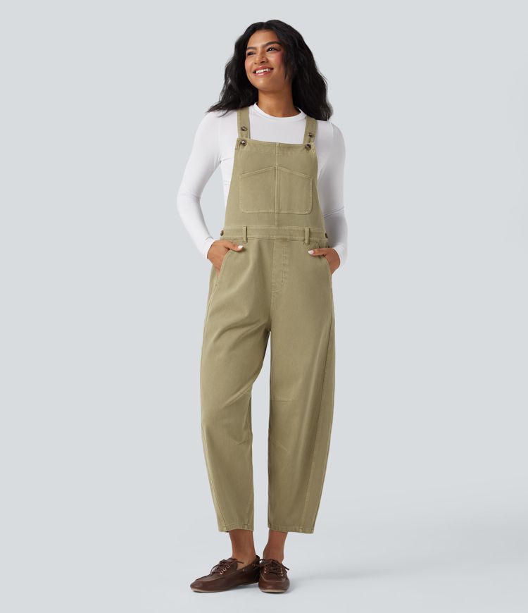 Halara Flex™ Denim Casual 7/8 Barrel Overalls with Pockets