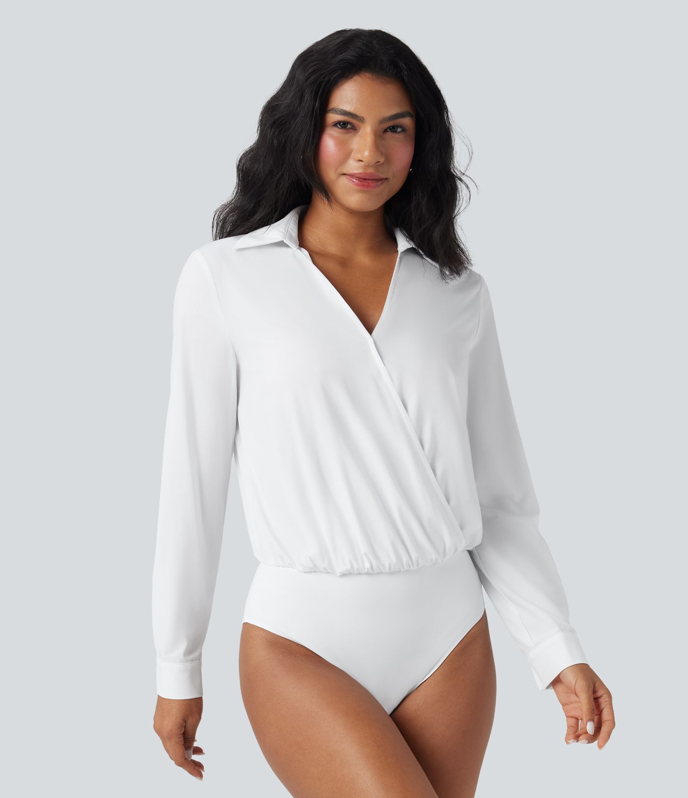 Breezeful™ Schnelltrocknender Arbeitshemd-Bodysuit mit V-Ausschnitt und langen Ärmeln