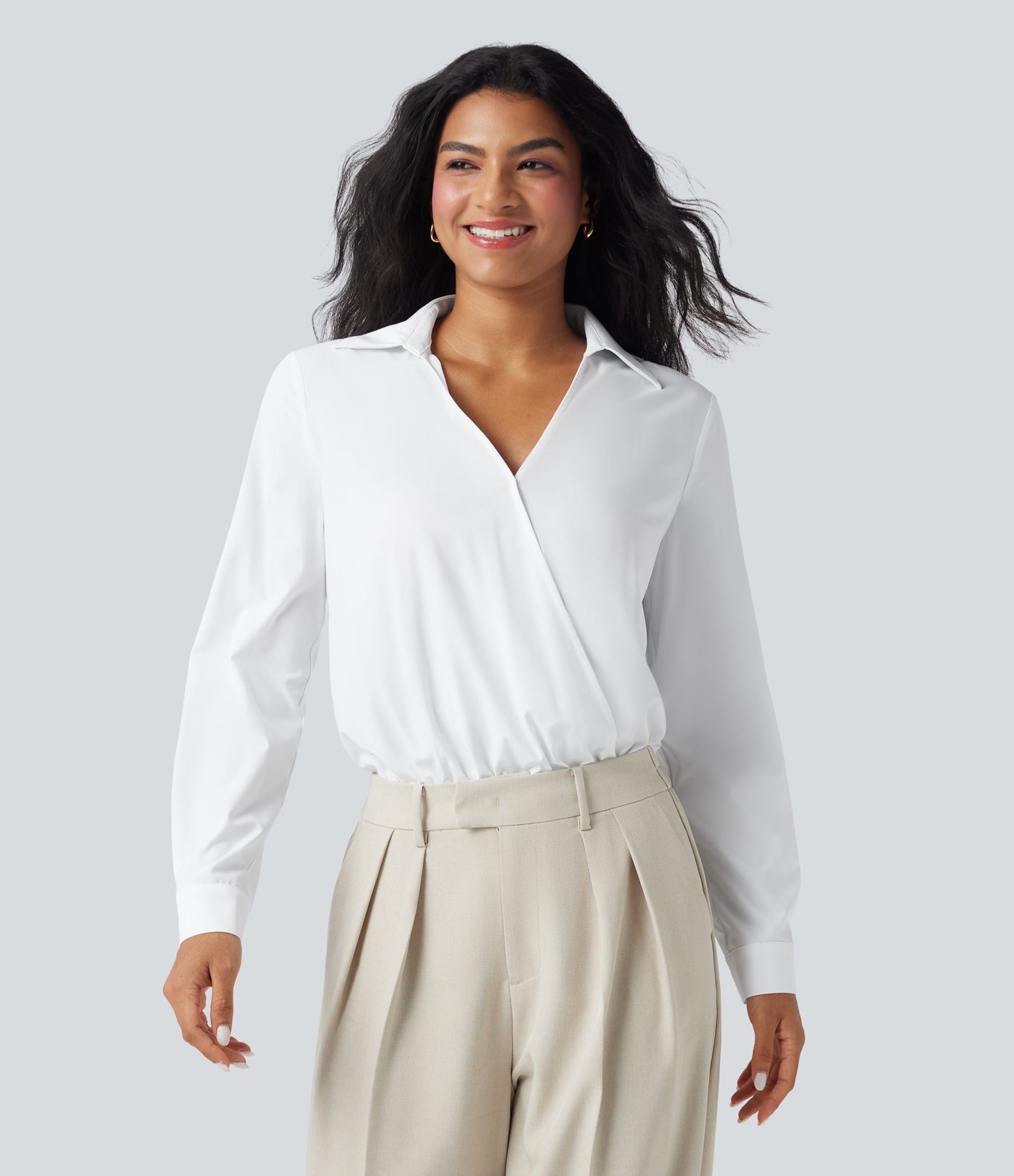 Breezeful™ V Neck Long Sleeve Quick Dry Work Shirt Bodysuit