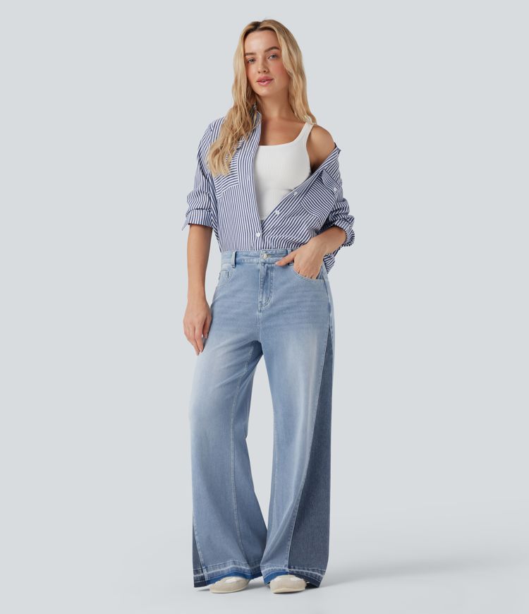 Halara Flex™ Low Rise Color Block Casual Baggy Jeans with Pockets