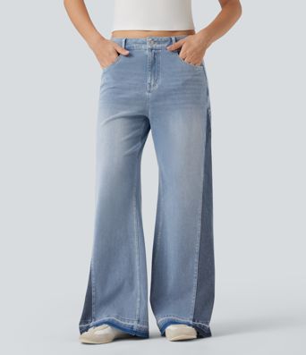 Halara Flex™ Low Rise Color Block Casual Baggy Jeans with Pockets