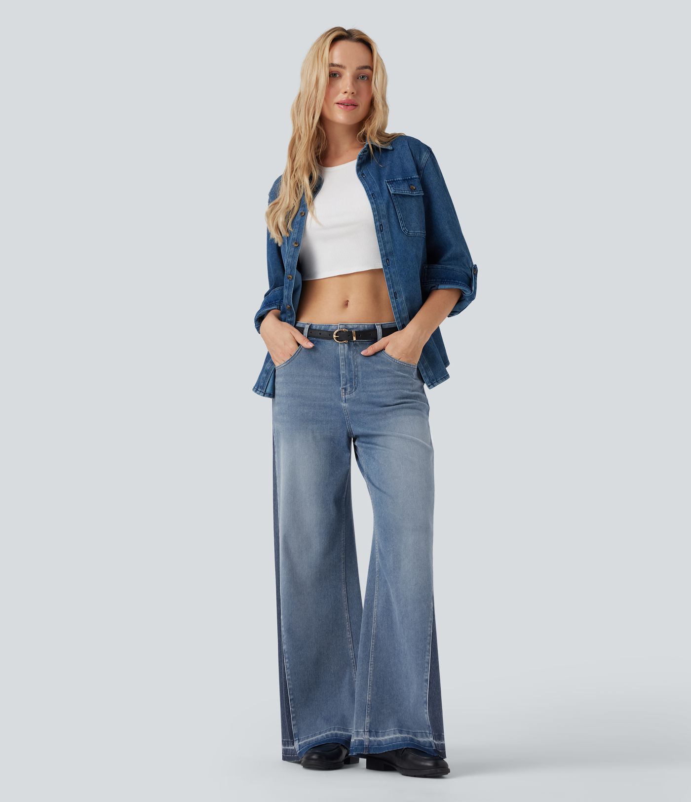 Halara Flex™ Low Rise Color Block Casual Baggy Jeans with Pockets