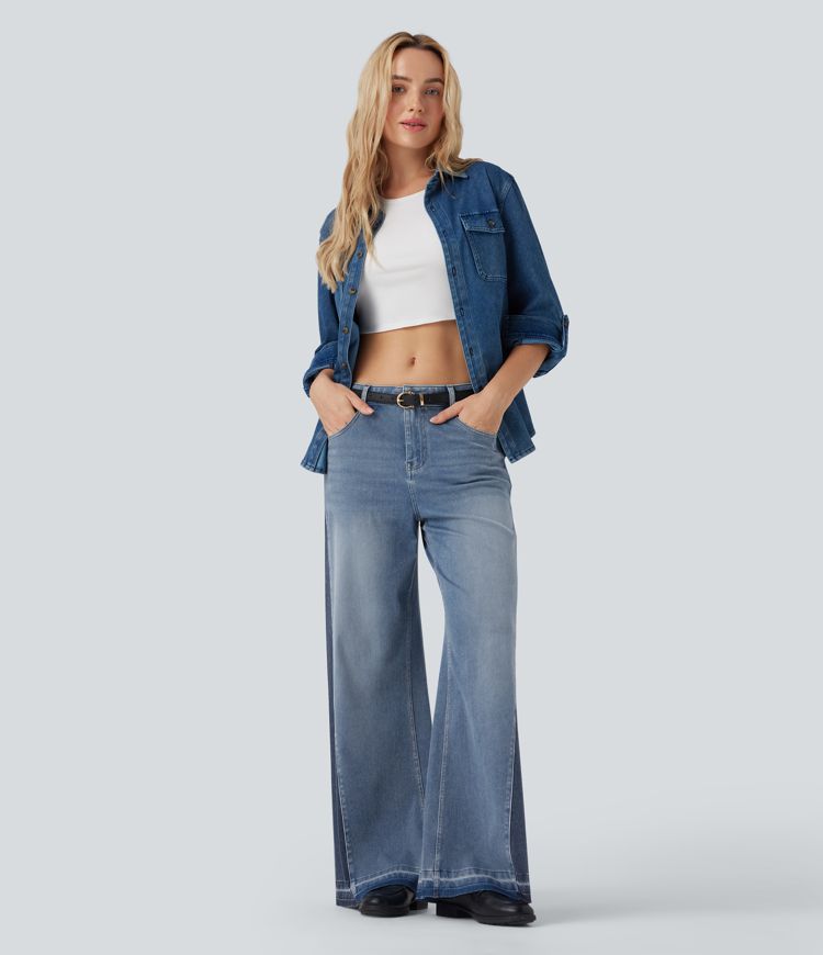Halara Flex™ Low Rise Color Block Casual Baggy Jeans with Pockets