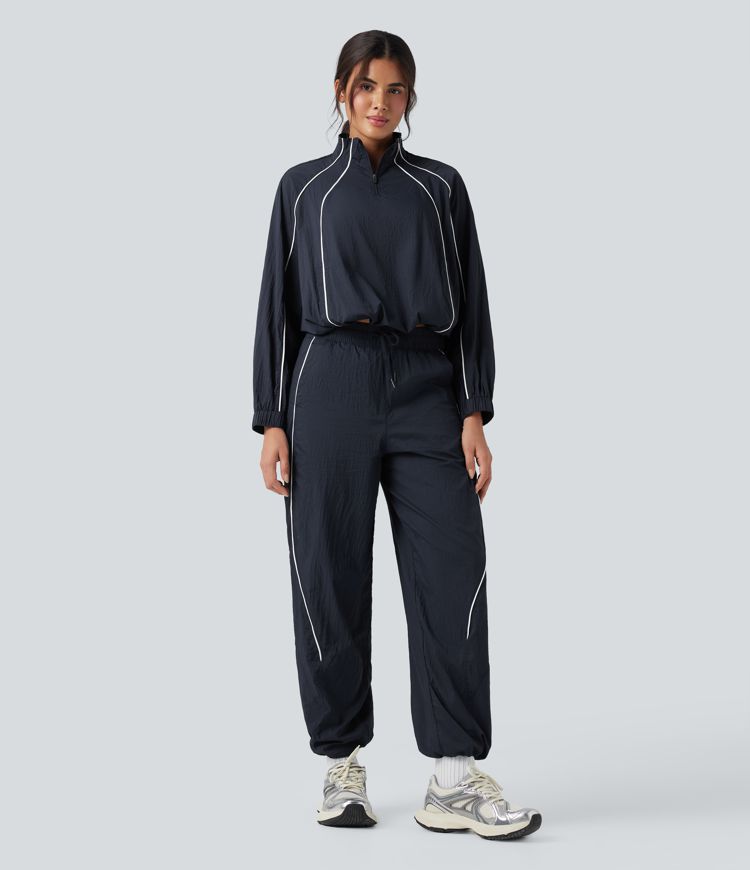 Lightweight Durable Water Repellent Low Rise Drawstring Color Block Cinchable Hem Running Joggers with Pockets