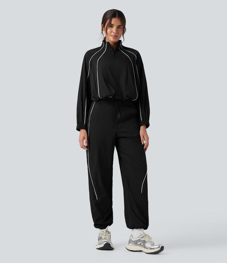 Lightweight Durable Water Repellent Low Rise Drawstring Color Block Cinchable Hem Running Joggers with Pockets