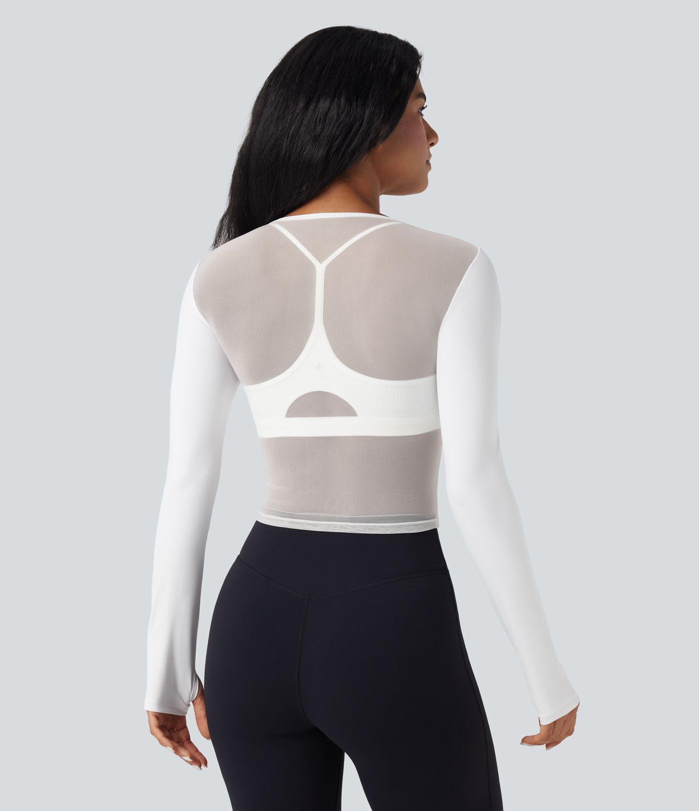 SoftlyZero™ Airy V Neck Long Sleeve Thumb Hole Contrast Mesh Cool Touch Yoga Sports Top