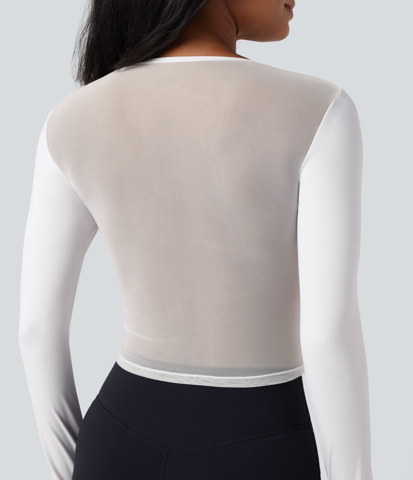SoftlyZero™ Airy V Neck Long Sleeve Thumb Hole Contrast Mesh Cool Touch Yoga Sports Top