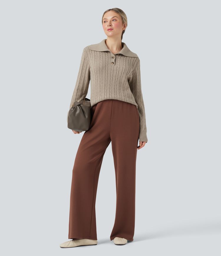 Pull en laine à torsades, col châle, manches longues, coupe décontractée, style de travail