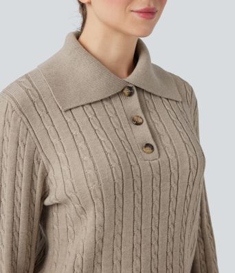 Pull en laine à torsades, col châle, manches longues, coupe décontractée, style de travail