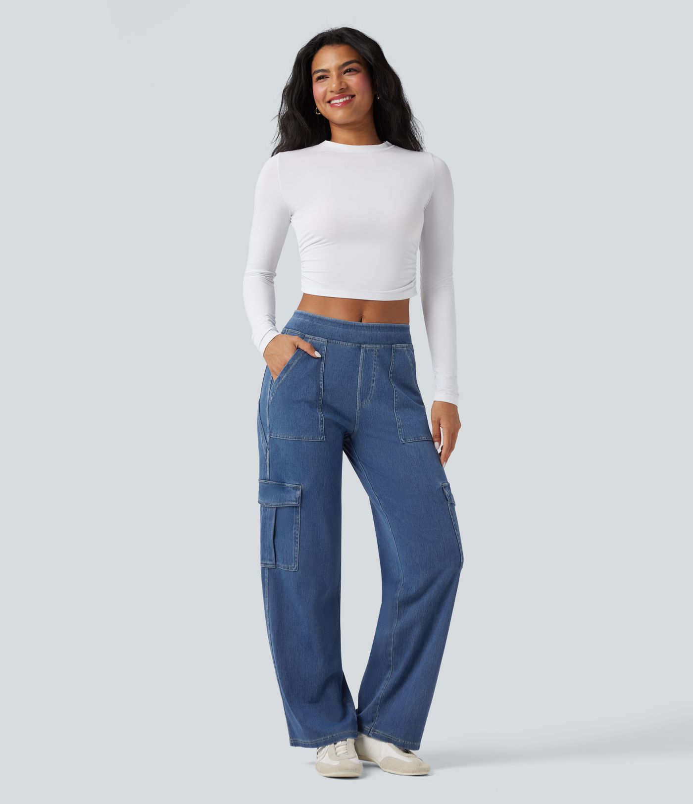 Halara Flex™ Mid Rise Pockets Straight Leg Casual Cargo Jeans