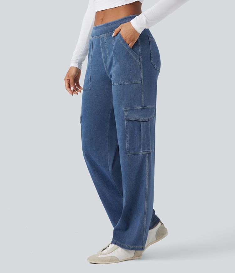Halara Flex™ Mid Rise Pockets Straight Leg Casual Cargo Jeans