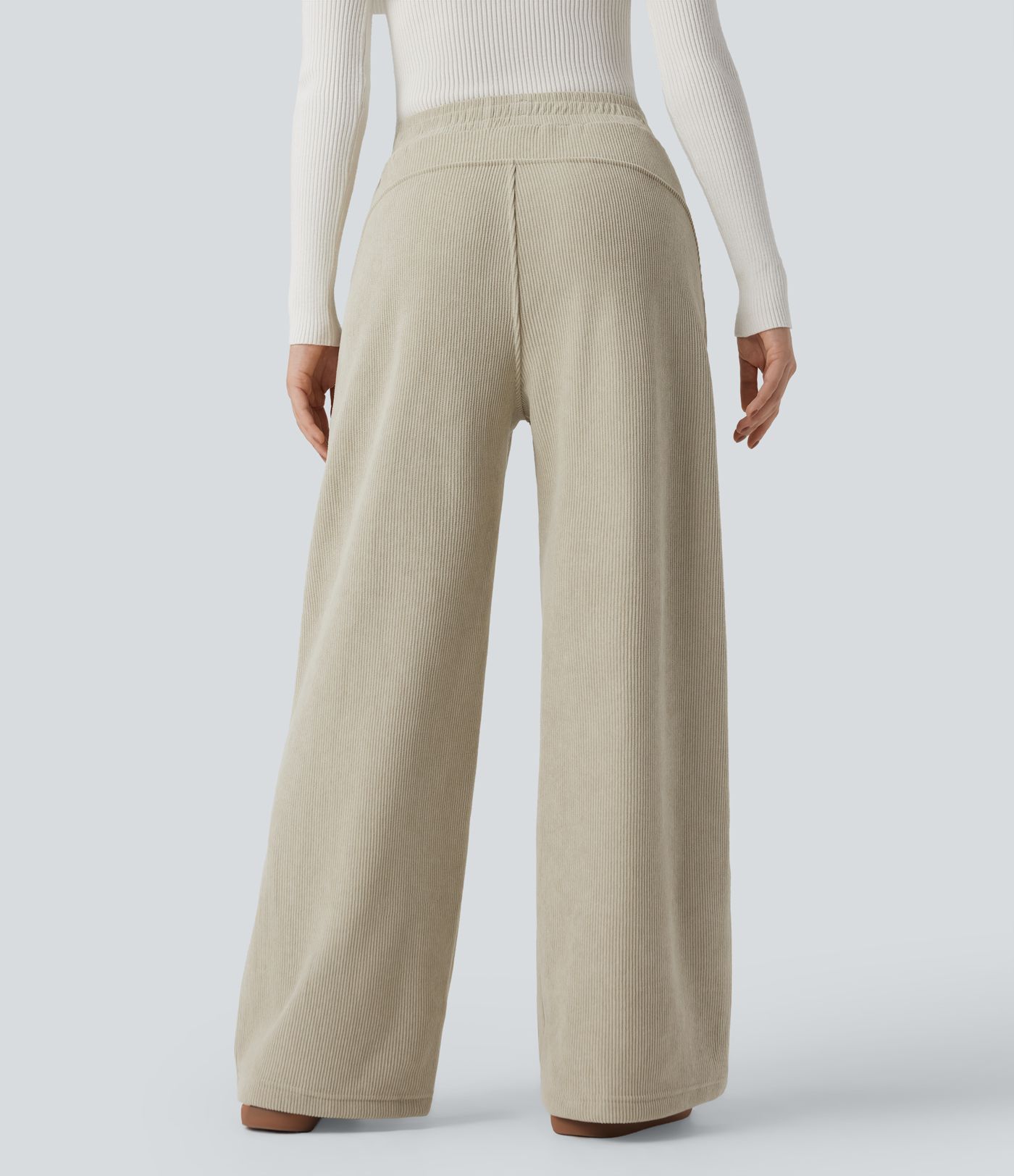 Pantalon décontracté en velours côtelé polaire à taille haute et jambes droites avec poches