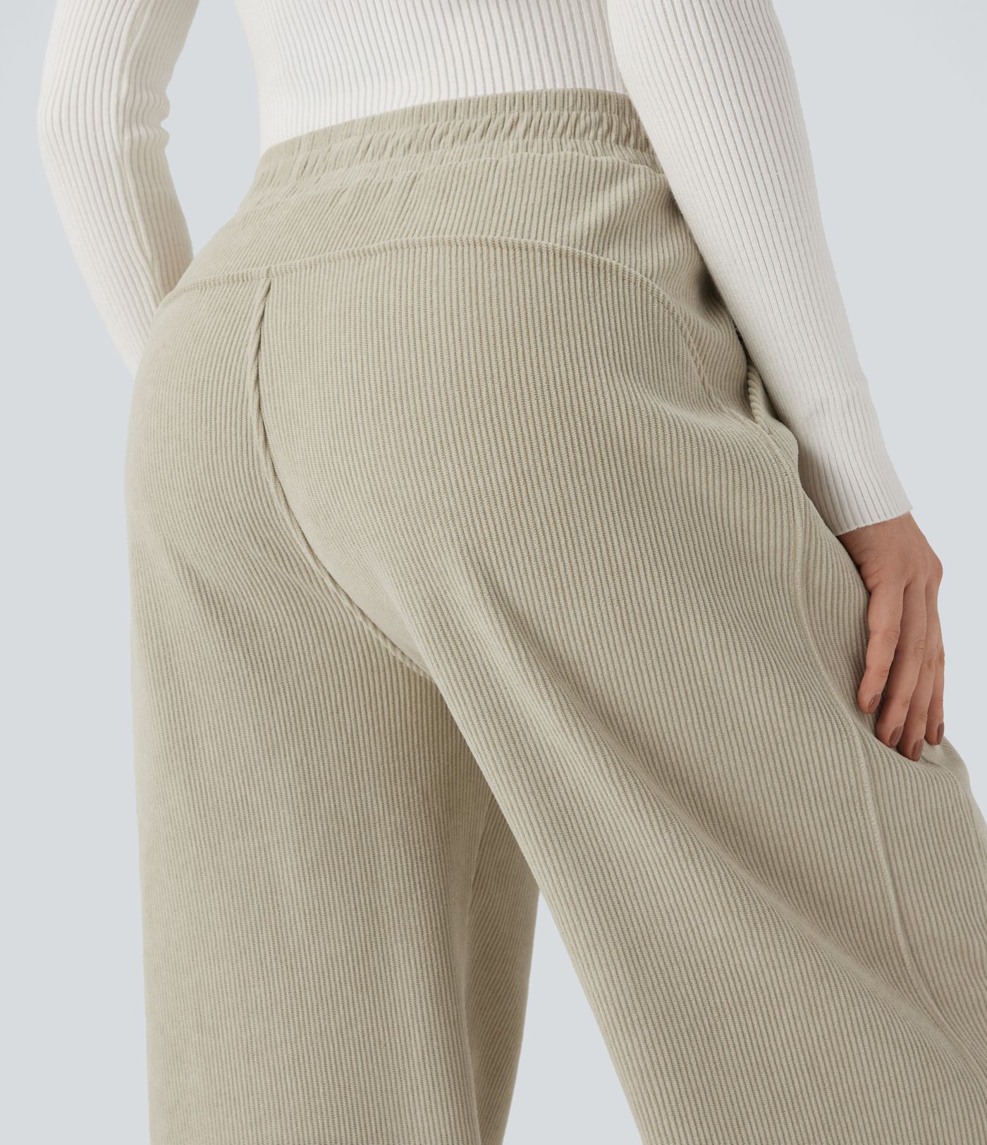 Pantalon décontracté en velours côtelé polaire à taille haute et jambes droites avec poches