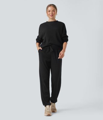 High Waisted Drawstring Waffle Casual Joggers with Pockets