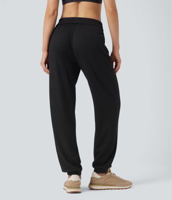 High Waisted Drawstring Waffle Casual Joggers with Pockets