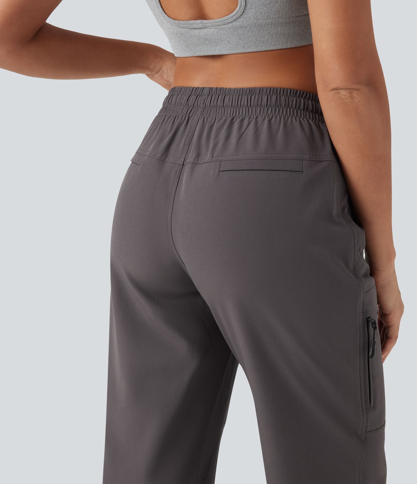 Water Repellent Wear-Resistant Mid Rise Drawstring Thermal Hiking Cargo Joggers with Zip Pockets