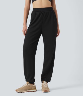 High Waisted Drawstring Waffle Casual Joggers with Pockets