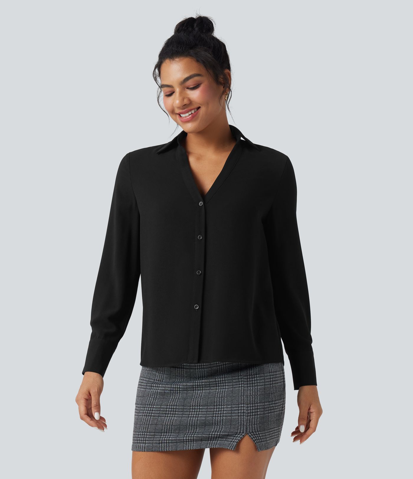 Wrinkle-resistant V-neck Long Sleeve Work Chiffon Shirt
